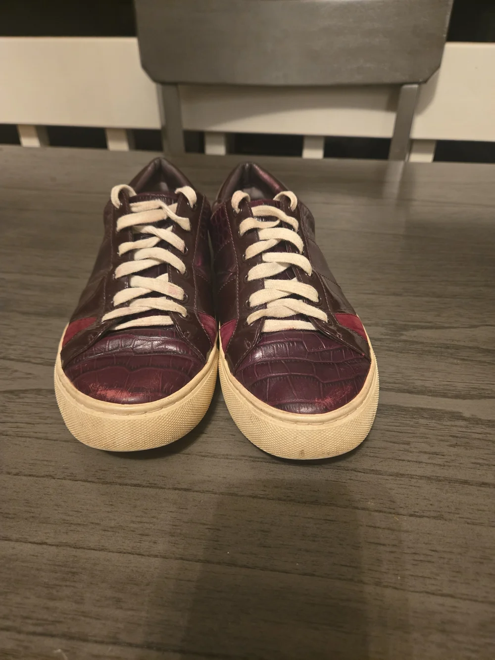 Tory Burch Women's Low-Top Leather Sneakers in Burgundy and Cream
